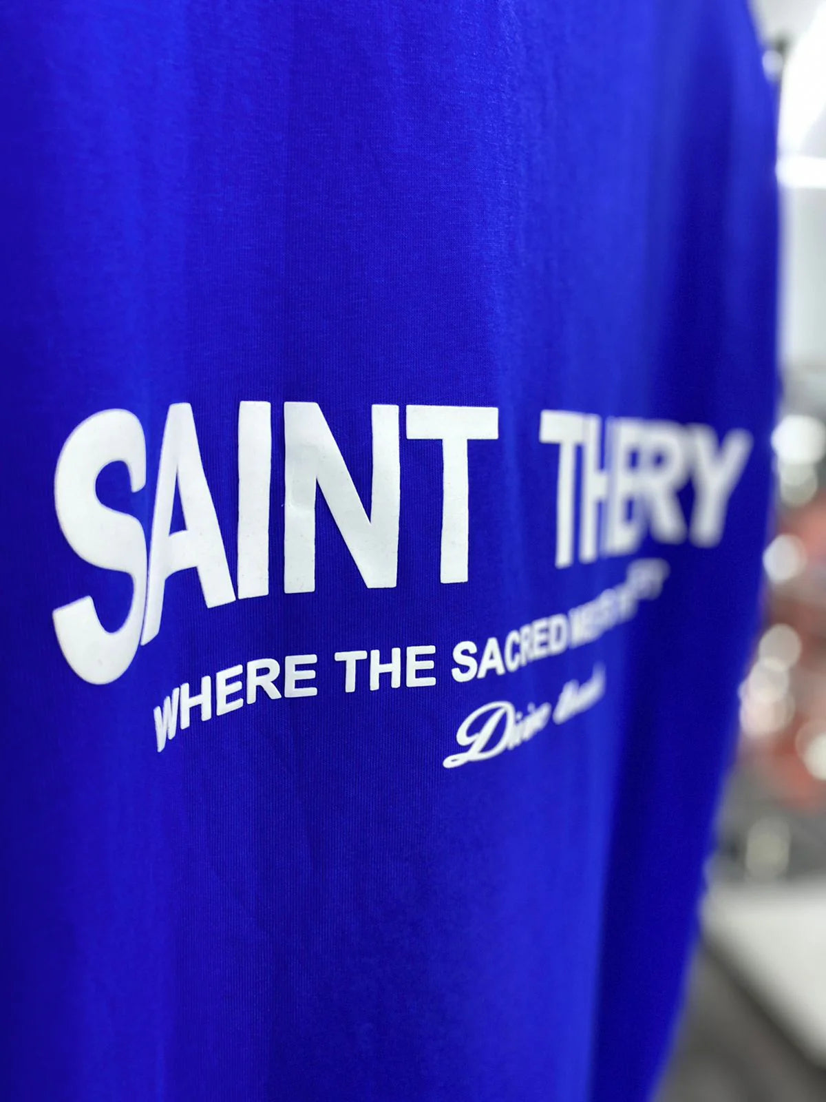 CAMISETA OVERSIZED SAINT THEORY HILOS DIVINO AZUL DESVANECIDO BLANCO 1FF7