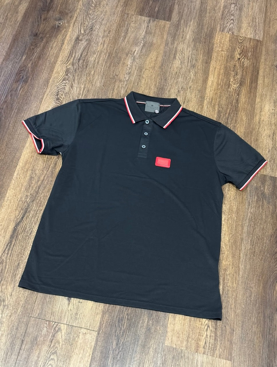 CAMISETA TIPO POLO MECLIER NEGRA PLACA ROJA