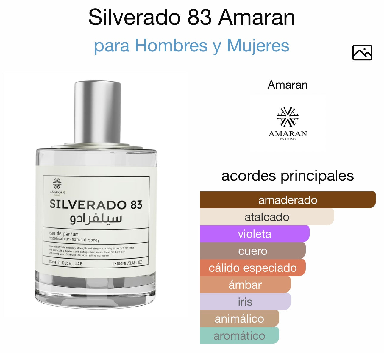 PERFUME AMARÁN SILVERADO 83 3,4 OZ UNISEX