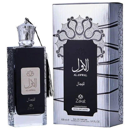 PERFUME ZAKAT AL AWWAL LIL RIJAL NEGRO PLATEADO 3,4 OZ HM