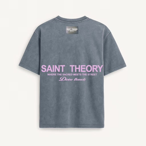 CAMISETA OVERSIZED SAINT THEORY HILOS DIVINO GRIS DESVANECIDO ROSA