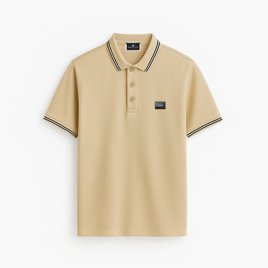 CAMISETA TIPO POLO MECLIER BASIC BEIGE CUELLO LINEAS